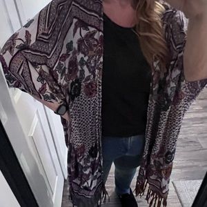 Lovesick floral shrug/ wrap/ kimono with faux suede fringe